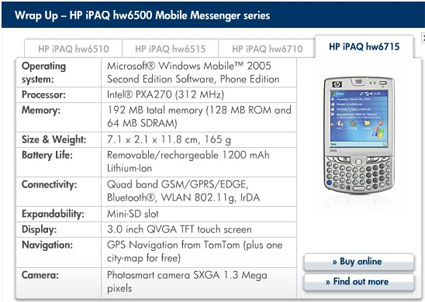   HP iPAQ hw6710  hw6715   WiFi  Windows Mobile 5.0