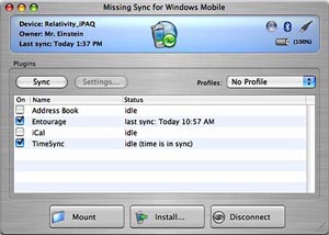 Missing Sync   Windows Mobile  Mac OS
